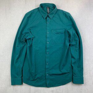 Lululemon Mens Shirt Small Teal Green Commission Long Sleeve Button Up Cotton